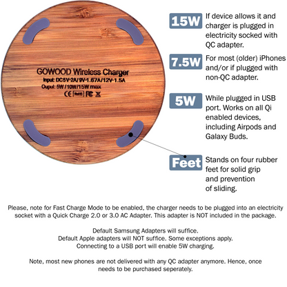 15W Fast Charge Bamboo Wood Wireless Charger