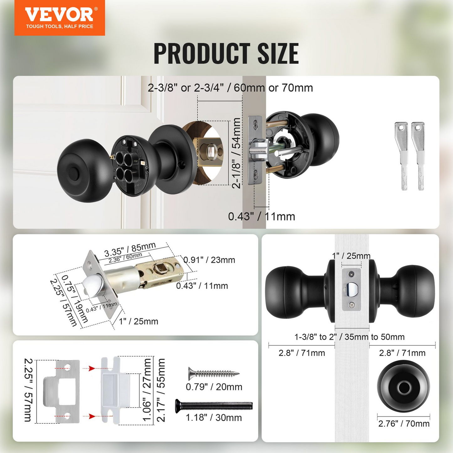 VEVOR Smart Door Knob, Biometric Door Lock Bluetooth Smart Lock, Fingerprint Smart Lock with APP Control, Easy Installation Door Lock, for Home Bedrooms, Cloakroom, Hotels, Apartments Offices, Black