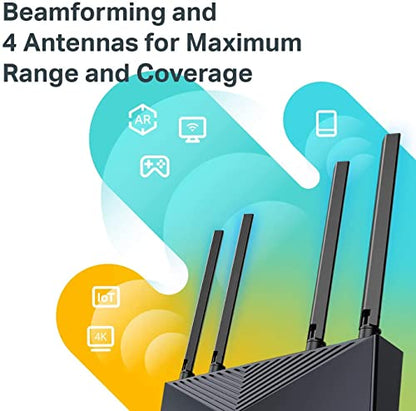 TP-Link Smart WiFi 6 Router (Archer AX10) – 802.11ax Router, 4 Gigabit LAN Ports, Dual Band AX Router,Beamforming,OFDMA, MU-MIMO, Parental Controls, Works with Alexa