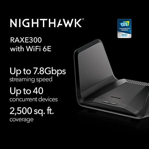 NETGEAR Nighthawk WiFi 6E Router (RAXE300) | AXE7800 Tri-Band Wireless Gigabit Speed (Up to 7.8Gbps) | New 6GHz Band | 8-Streams Cover up to 2,500 sq. ft, 40 Devices (Renewed)