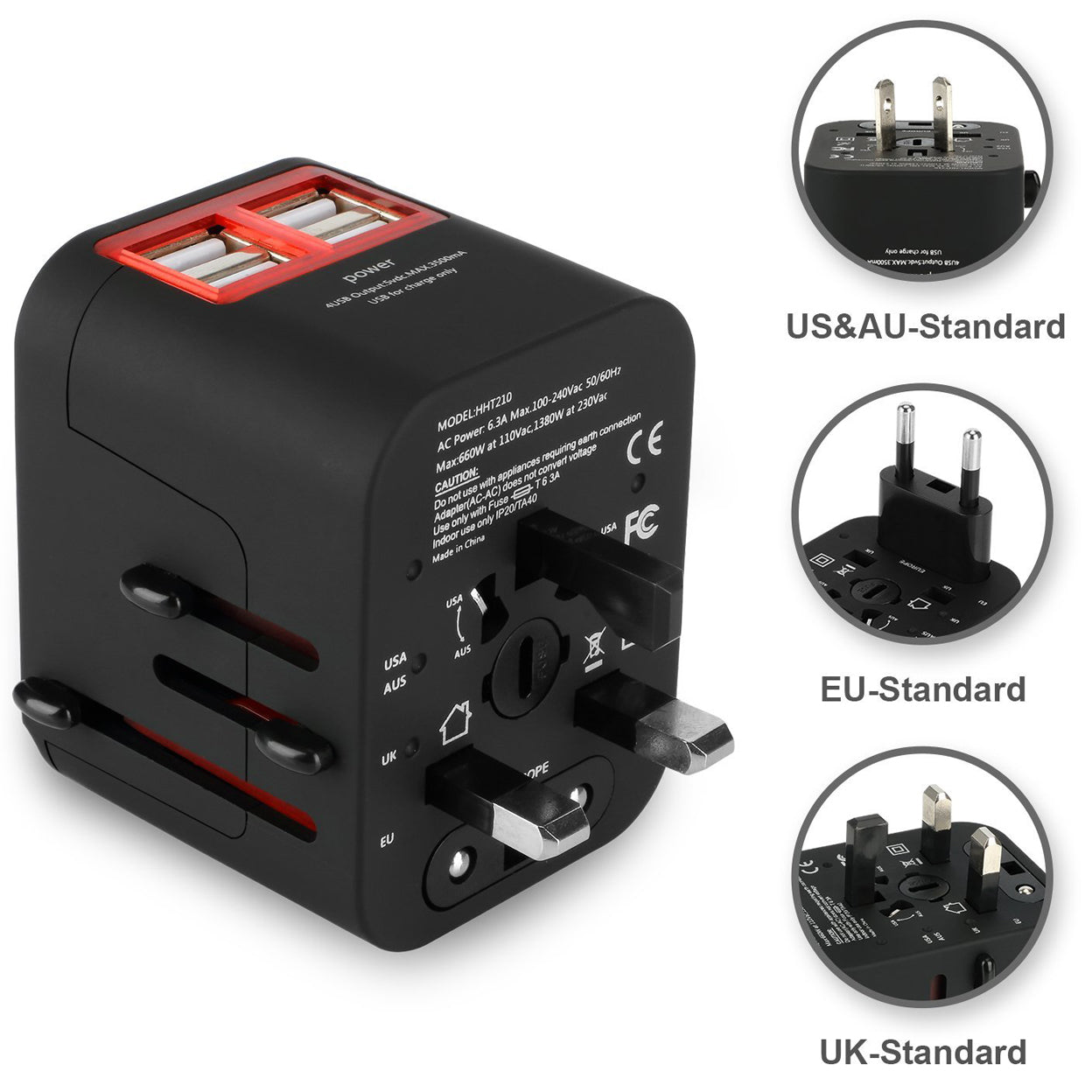 Worldwide Plug Adapter With 4 Port USB Fast Charger And A Surge Protector