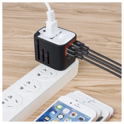 Worldwide Plug Adapter With 4 Port USB Fast Charger And A Surge Protector