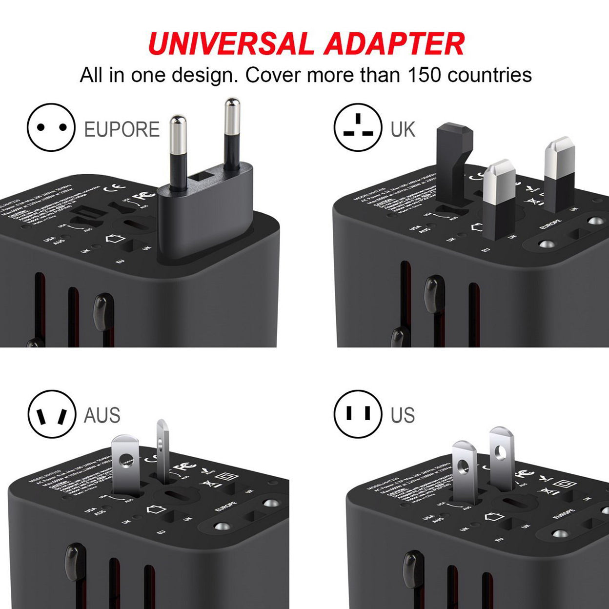 Worldwide Plug Adapter With 4 Port USB Fast Charger And A Surge Protector