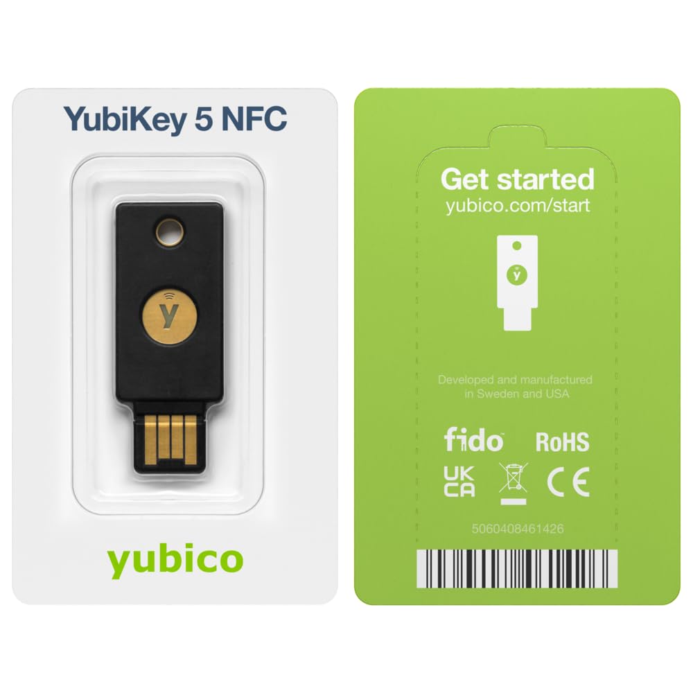 Yubico - YubiKey 5 NFC - Two-Factor authentication (2FA) Security Key, Connect via USB-A or NFC, FIDO Certified - Protect Your Online Accounts