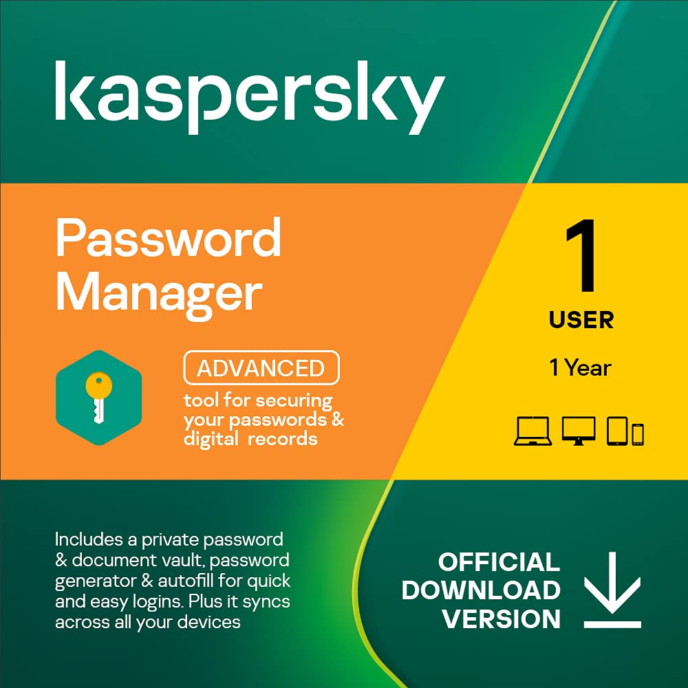 Kaspersky Password Manager | Unlimited Devices | 1 User Account | 1 year | PC/Mac/Android/iOS | Online Code