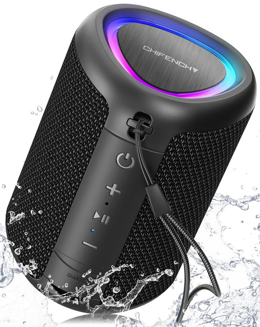 Portable Bluetooth Speaker with Lights, Powerful Crystal Clear Sound, IPX5 Waterproof, All Day Playtime.